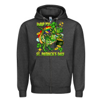 Charcoal Heather Happy St. Patrick's Day T-rex Zipper Hoodie - CowGirlArtShop