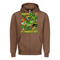 Chestnut Happy St. Patrick's Day T-rex Zipper Hoodie - CowGirlArtShop