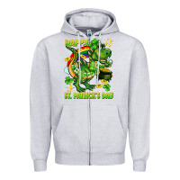 Heather Grey Happy St. Patrick's Day T-rex Zipper Hoodie - CowGirlArtShop