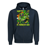 Navy Happy St. Patrick's Day T-rex Zipper Hoodie - CowGirlArtShop