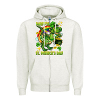 Oatmeal Heather Happy St. Patrick's Day T-rex Zipper Hoodie - CowGirlArtShop