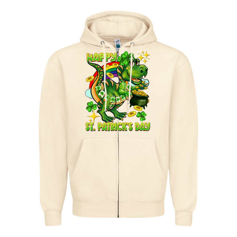 Happy St. Patrick's Day T-rex Zipper Hoodie by CowGirlArtShop | Teevron