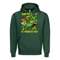 Sports Green Happy St. Patrick's Day T-rex Zipper Hoodie - CowGirlArtShop