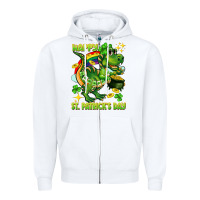 White Happy St. Patrick's Day T-rex Zipper Hoodie - CowGirlArtShop