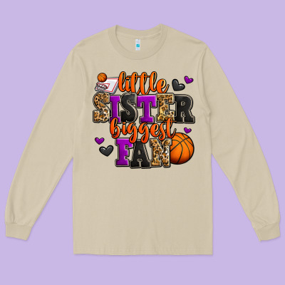 Little Sister Biggest Fan Basketball Long Sleeve Tee Designed By Jasminsmagicworld