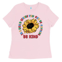 Bubblegum Pink in a world where you can be anything be kind Ladies Tee - MaliasSmallBusiness