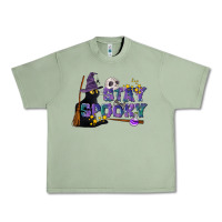 Oil Green Stay Spooky With Black Cat Urban Heavy Tee - LillyAllenDesigns
