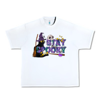 White Stay Spooky With Black Cat Urban Heavy Tee - LillyAllenDesigns
