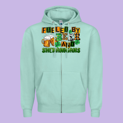 Fueled By Beer And Shenanigans Zipper Hoodie Designed By Cowgirlartshop