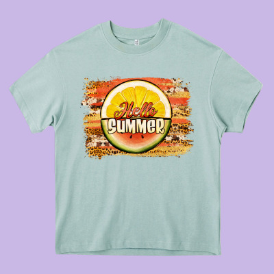 Hello Summer Watermelon Lemon Heavy Core Tee Designed By Jasminsmagicworld