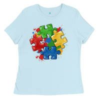 Baby Blue autism puzzles Ladies Tee - MaliasSmallBusiness