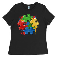 Black autism puzzles Ladies Tee - MaliasSmallBusiness