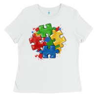 White autism puzzles Ladies Tee - MaliasSmallBusiness