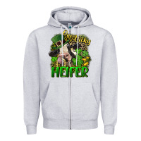 Heather Grey One lucky Heifer Zipper Hoodie - CowGirlArtShop