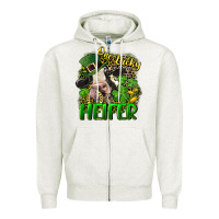 Oatmeal Heather One lucky Heifer Zipper Hoodie - CowGirlArtShop