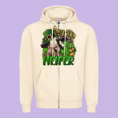 One Lucky Heifer Zipper Hoodie Designed By Cowgirlartshop
