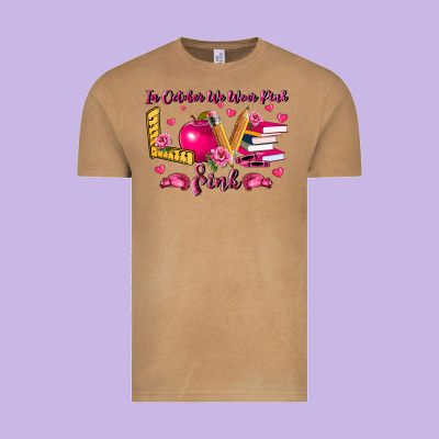 In October We Wear Pink Teacher Vintage Tee Designed By Lillyallendesigns