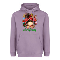 Lavender Christmas Messy Bun With Gingerbread Man Heavyweight Hoodie - BundleAndBundleShop
