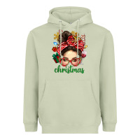 Matcha Christmas Messy Bun With Gingerbread Man Heavyweight Hoodie - BundleAndBundleShop