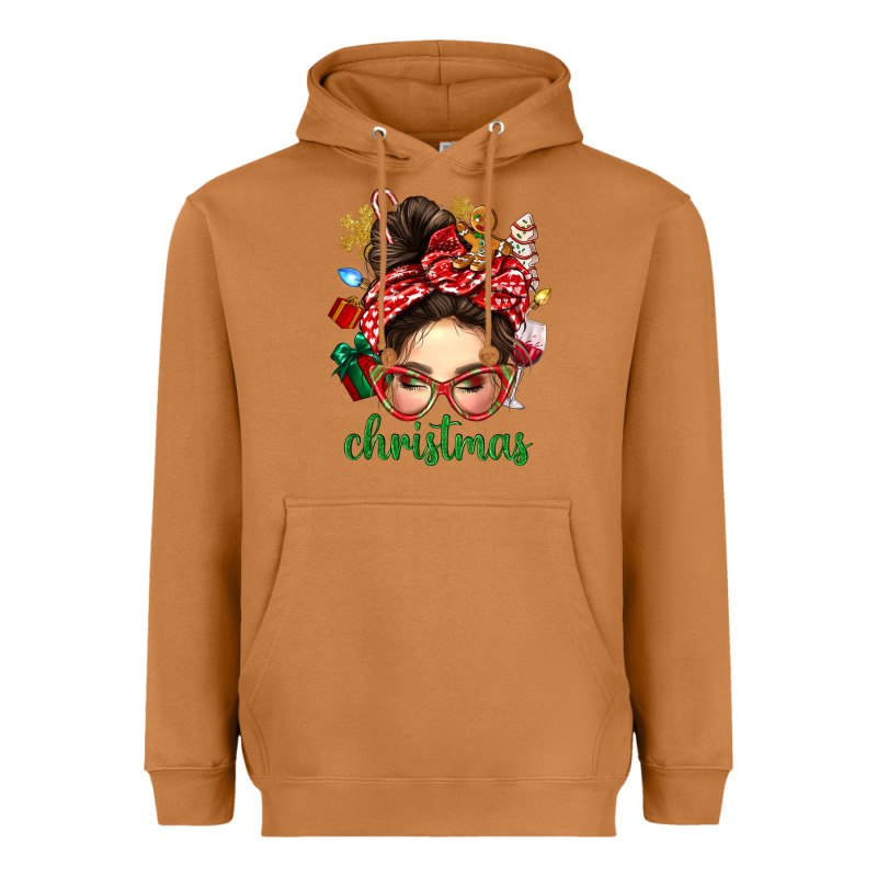 Christmas Messy Bun With Gingerbread Man Heavyweight Hoodie by BundleAndBundleShop | Teevron