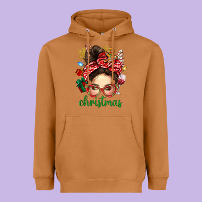 Christmas Messy Bun With Gingerbread Man Heavyweight Hoodie Designed By Bundleandbundleshop