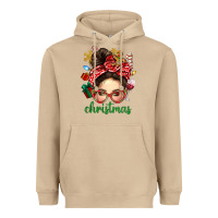 Mushroom Christmas Messy Bun With Gingerbread Man Heavyweight Hoodie - BundleAndBundleShop