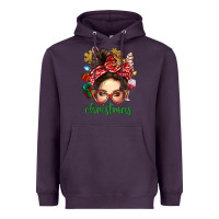 Plum Christmas Messy Bun With Gingerbread Man Heavyweight Hoodie - BundleAndBundleShop