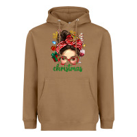 Toasted Coconut Christmas Messy Bun With Gingerbread Man Heavyweight Hoodie - BundleAndBundleShop