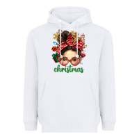 White Christmas Messy Bun With Gingerbread Man Heavyweight Hoodie - BundleAndBundleShop