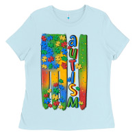 Baby Blue autism american flag Ladies Tee - MaliasSmallBusiness