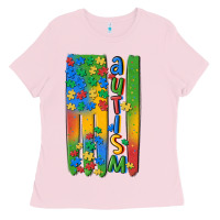 Bubblegum Pink autism american flag Ladies Tee - MaliasSmallBusiness