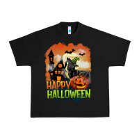 Black Happy Halloween With Black Cat Urban Heavy Tee - LillyAllenDesigns
