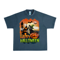 Midnight Navy Happy Halloween With Black Cat Urban Heavy Tee - LillyAllenDesigns