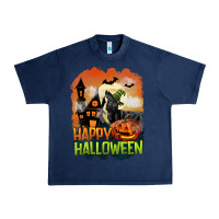 Navy Happy Halloween With Black Cat Urban Heavy Tee - LillyAllenDesigns
