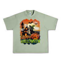 Oil Green Happy Halloween With Black Cat Urban Heavy Tee - LillyAllenDesigns