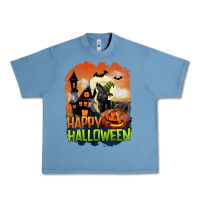 Pebble Blue Happy Halloween With Black Cat Urban Heavy Tee - LillyAllenDesigns