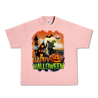 Salmon Happy Halloween With Black Cat Urban Heavy Tee - LillyAllenDesigns