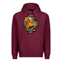 Burgundy Aztec Symbol White Horse Premium Hoodie - FaDigitalArtStudio