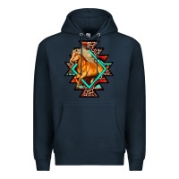 Navy Aztec Symbol White Horse Premium Hoodie - FaDigitalArtStudio