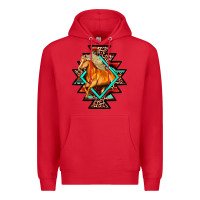 Red Aztec Symbol White Horse Premium Hoodie - FaDigitalArtStudio