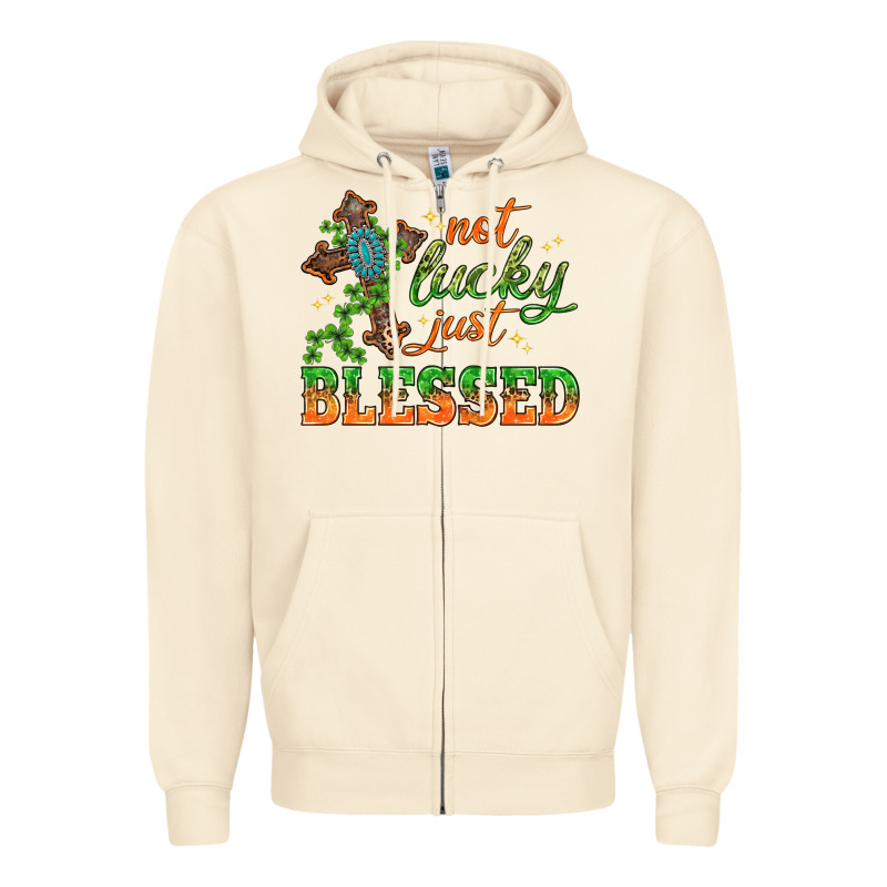 Not Lucky Just Blessed With Cross St. Patricks Day Zipper Hoodie by HowdyJamesFarm | Teevron