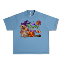 Pebble Blue Happy Halloween With Yorkshire Terrier Dog Urban Heavy Tee - LillyAllenDesigns