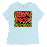 Baby Blue summer vibes watermelon leopard background Ladies Tee - Jasminsmagicworld