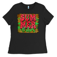 Black summer vibes watermelon leopard background Ladies Tee - Jasminsmagicworld