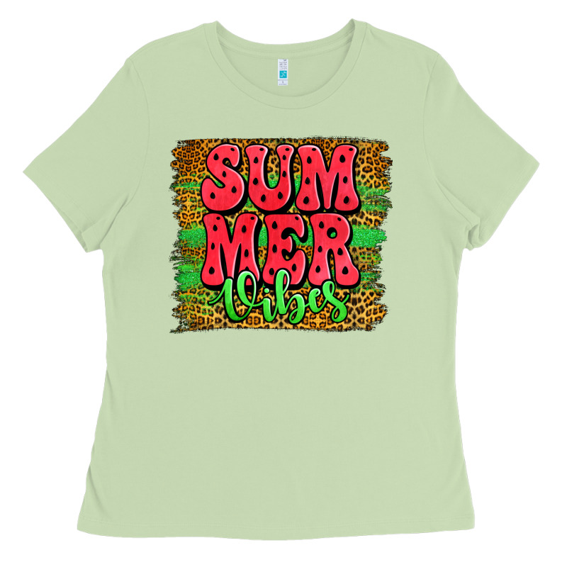 Summer Vibes Watermelon Leopard Background Ladies Tee by Jasminsmagicworld | Teevron