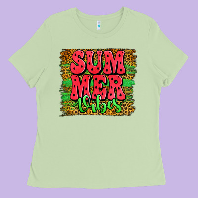 Summer Vibes Watermelon Leopard Background Ladies Tee Designed By Jasminsmagicworld