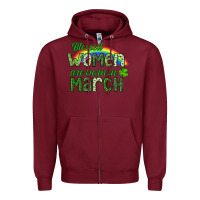 Burgundy Blessed women are born in March Zipper Hoodie - CowGirlArtShop
