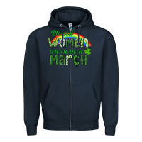 Navy Blessed women are born in March Zipper Hoodie - CowGirlArtShop