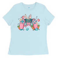 Baby Blue happy easter Ladies Tee - MaliasSmallBusiness