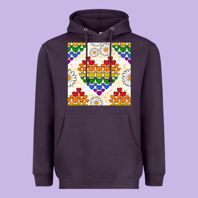 Pride Lgbtq Hearts And Daisy Seamless Pattern Heavyweight Hoodie Designed By Bundleandbundleshop